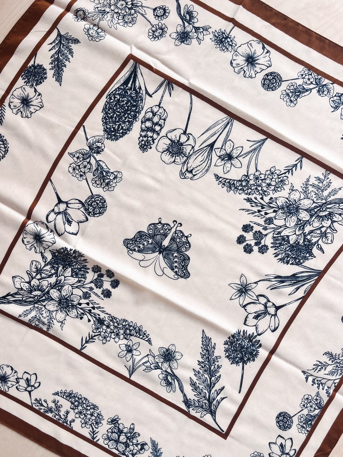 Navy + Carmel Floral Square Scarf
