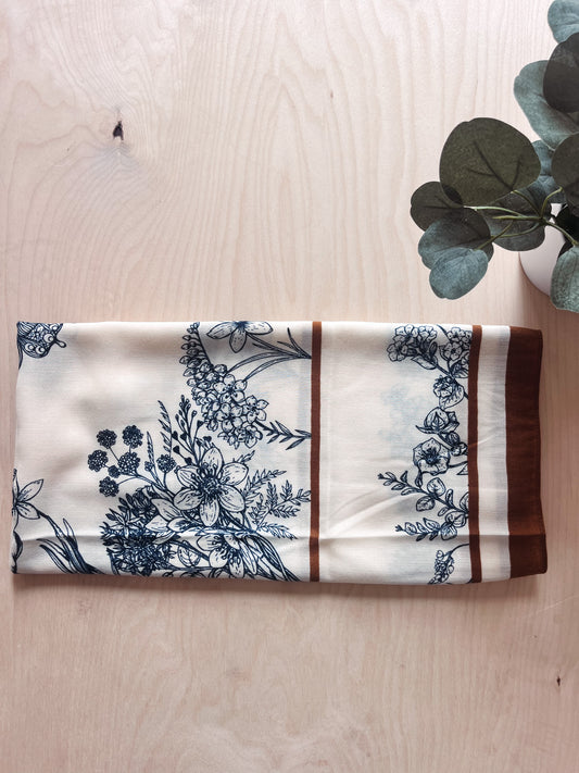 Navy + Carmel Floral Square Scarf