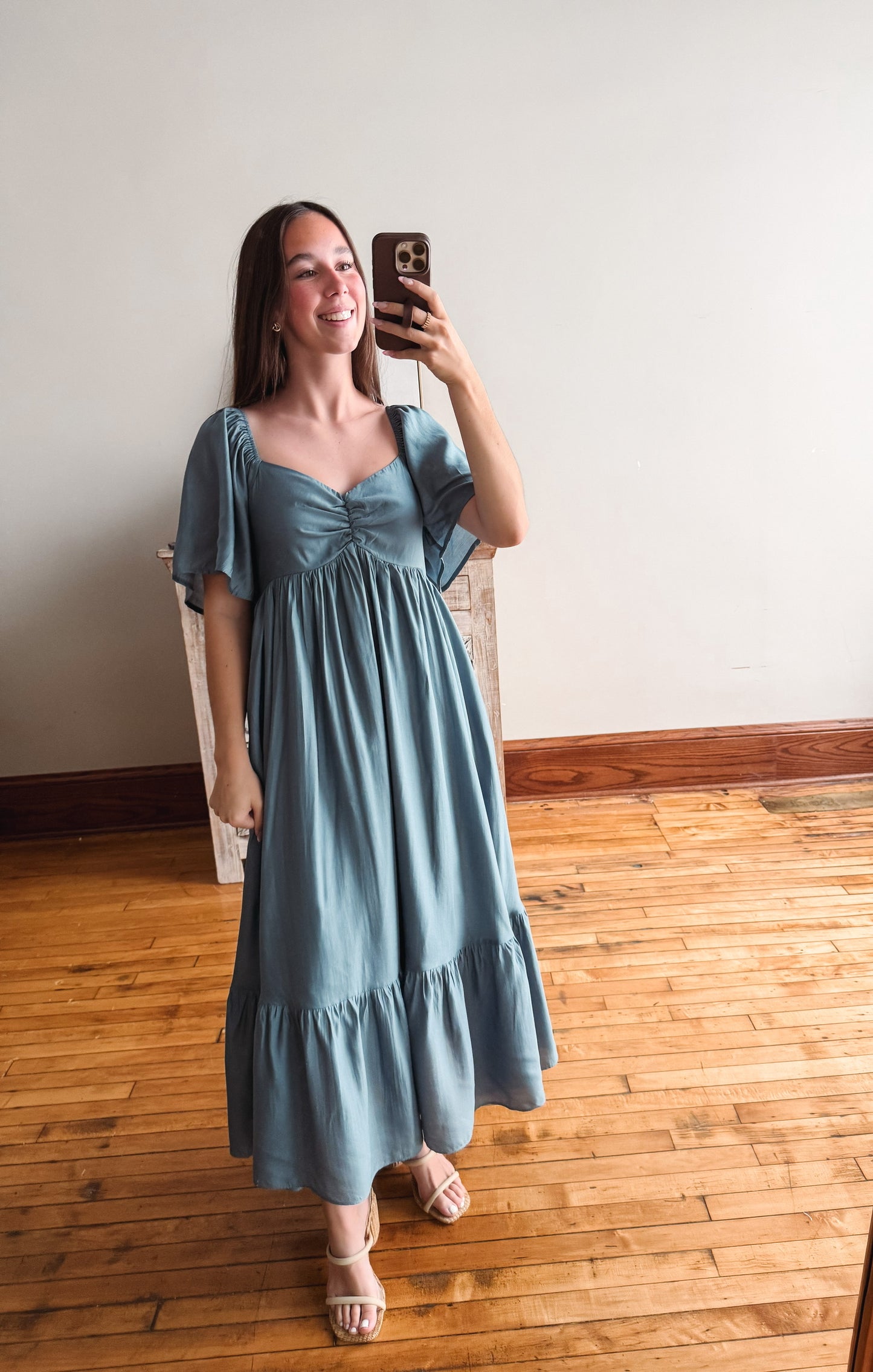 Dusk Blue Smocked Midi Dress