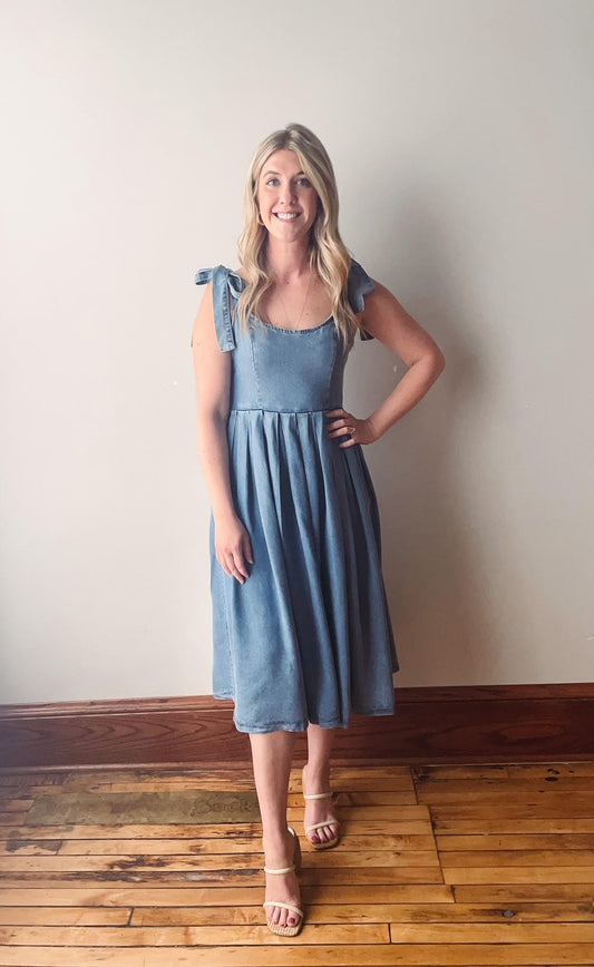 Jessa Pleated Denim Midi Dress