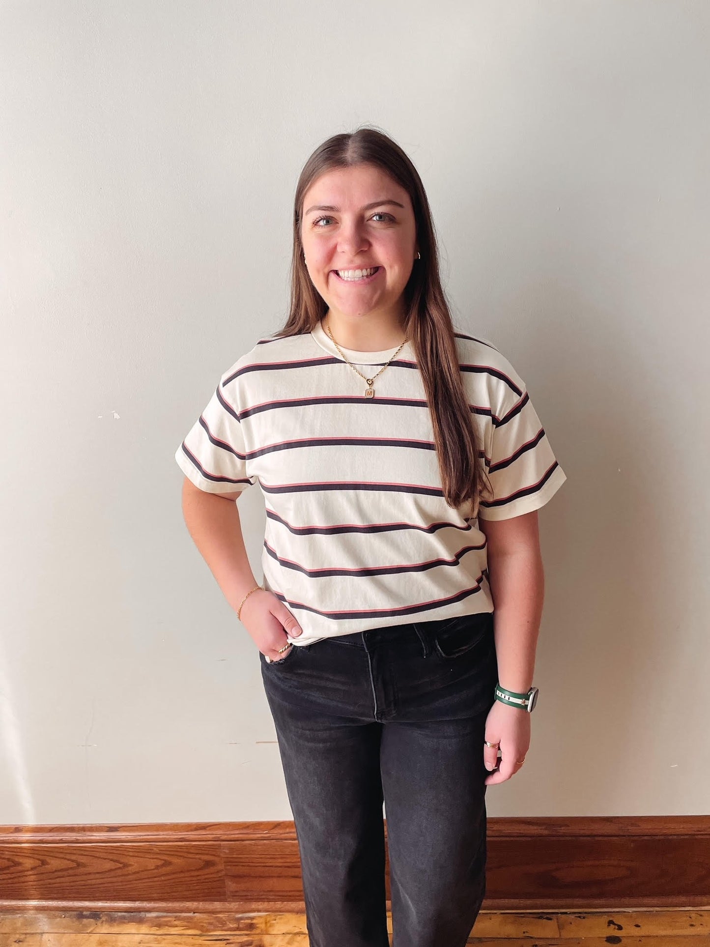 Katelin Ivory Rose Striped Tee