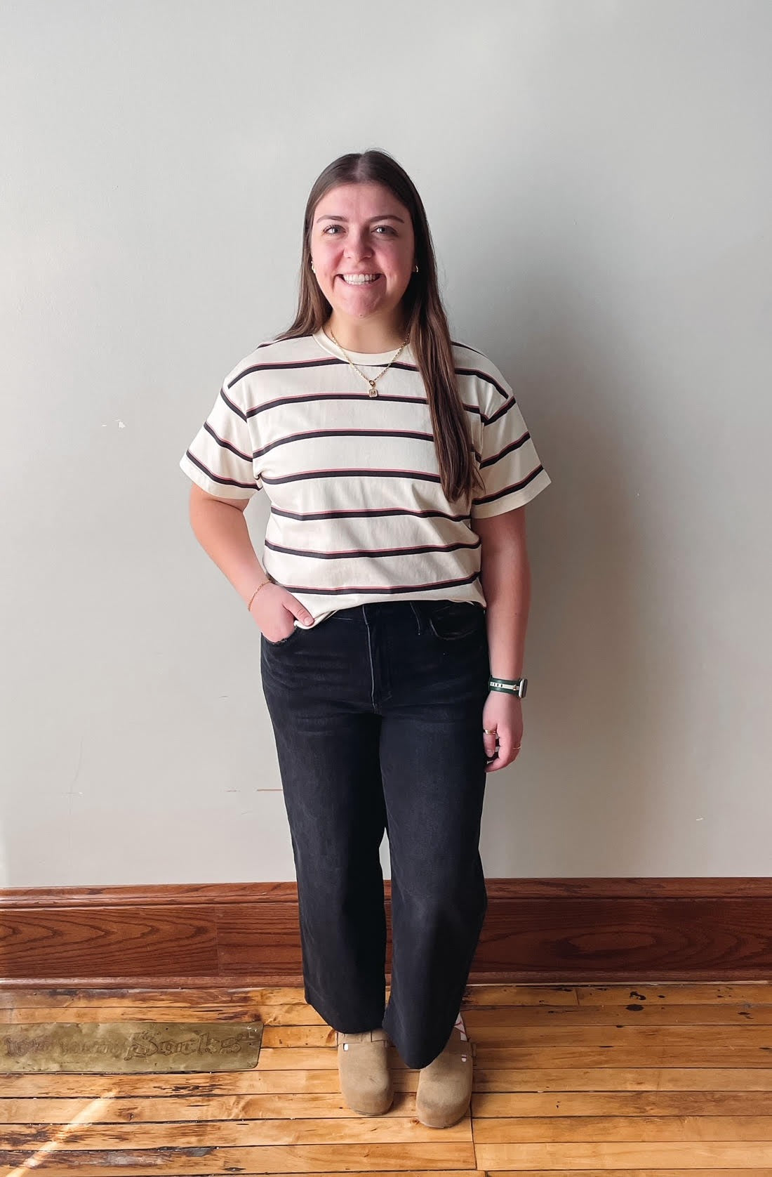 Katelin Ivory Rose Striped Tee