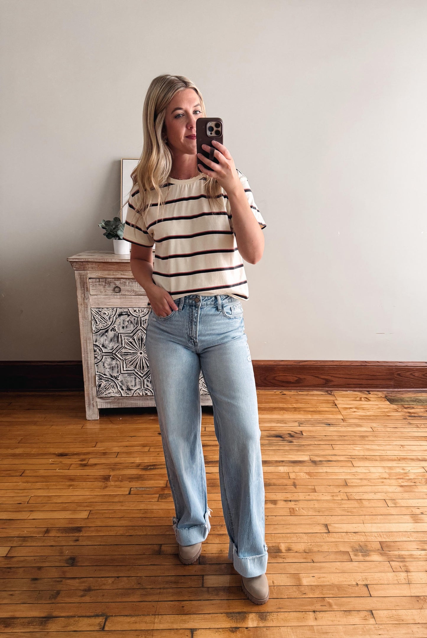 Katelin Ivory Rose Striped Tee