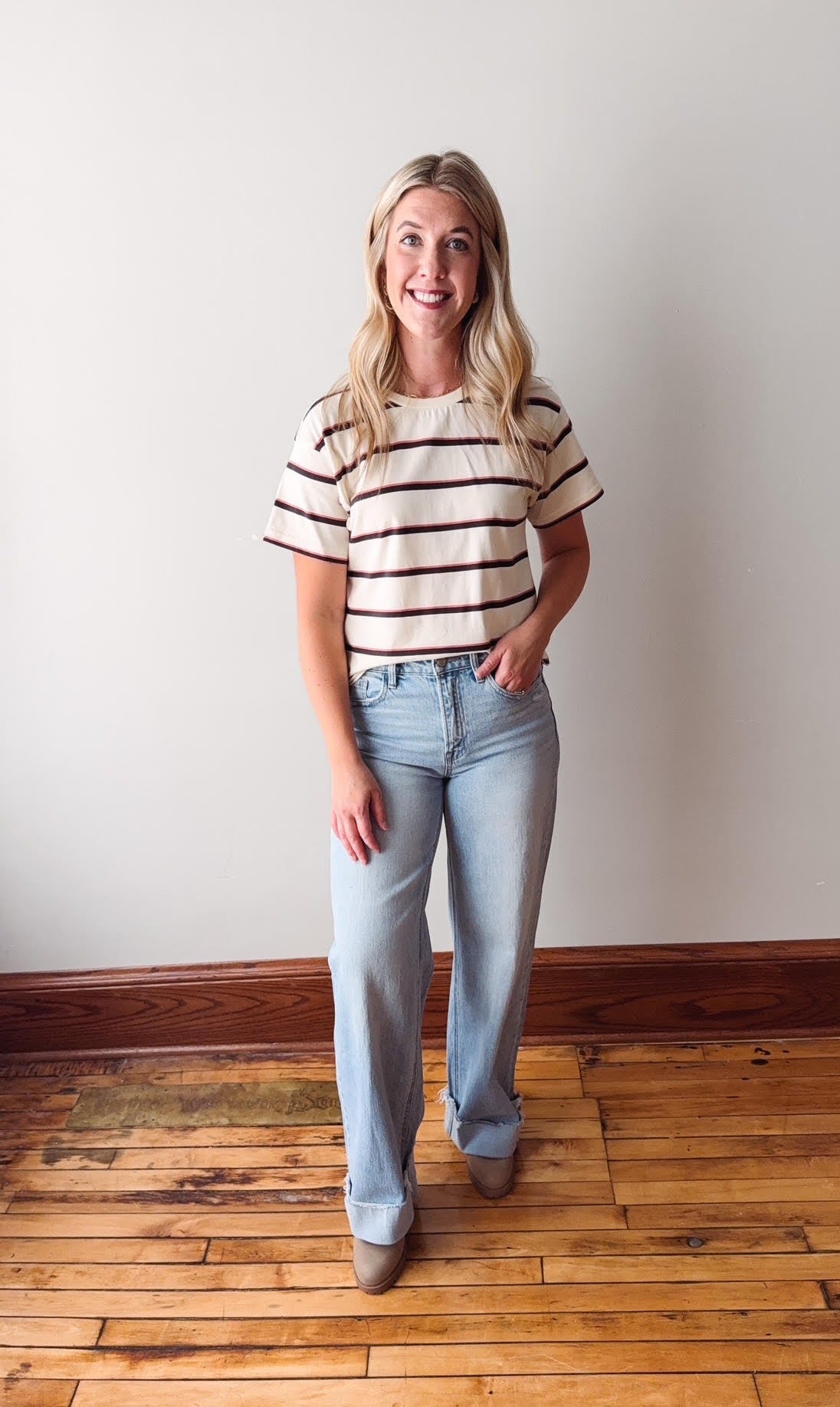 Katelin Ivory Rose Striped Tee