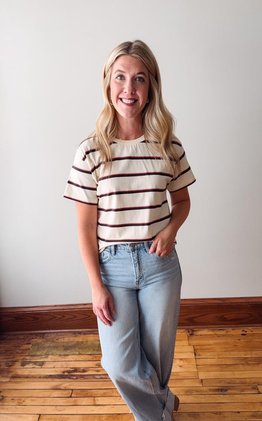 Katelin Ivory Rose Striped Tee