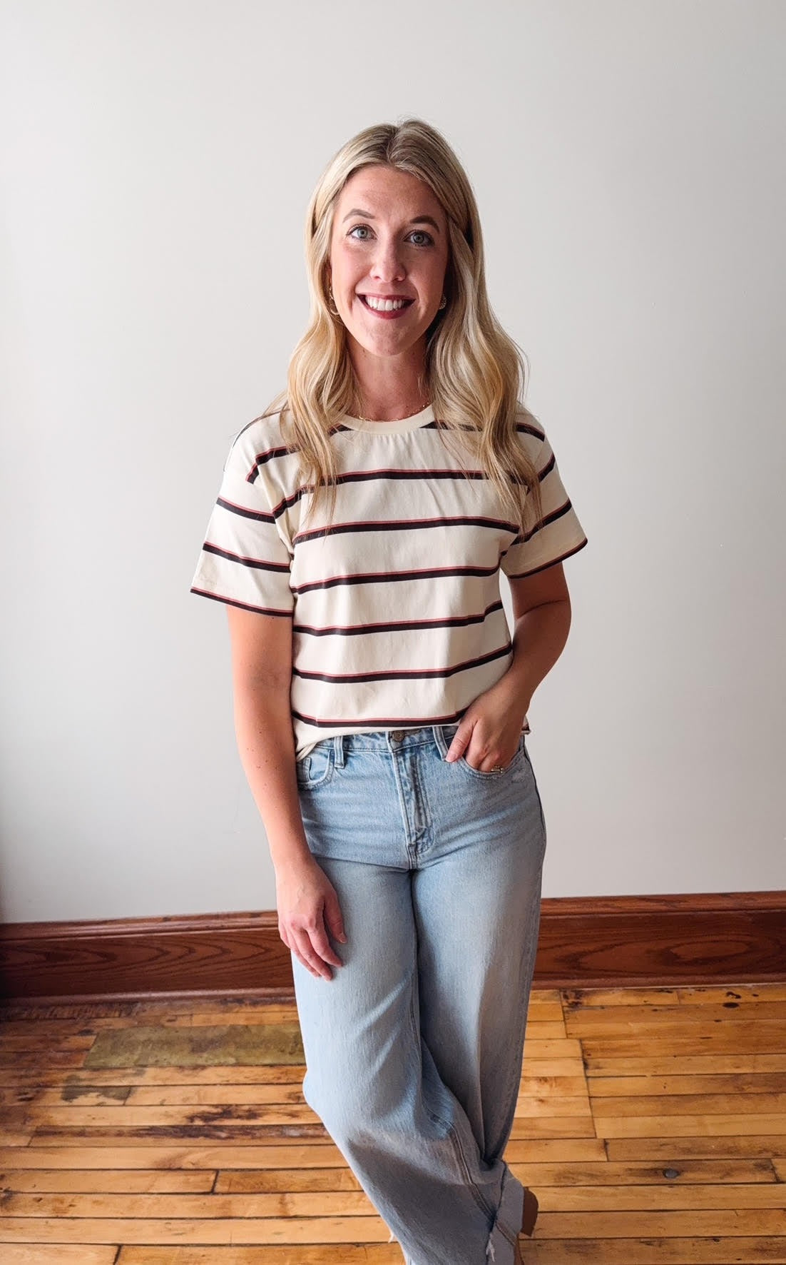 Katelin Ivory Rose Striped Tee