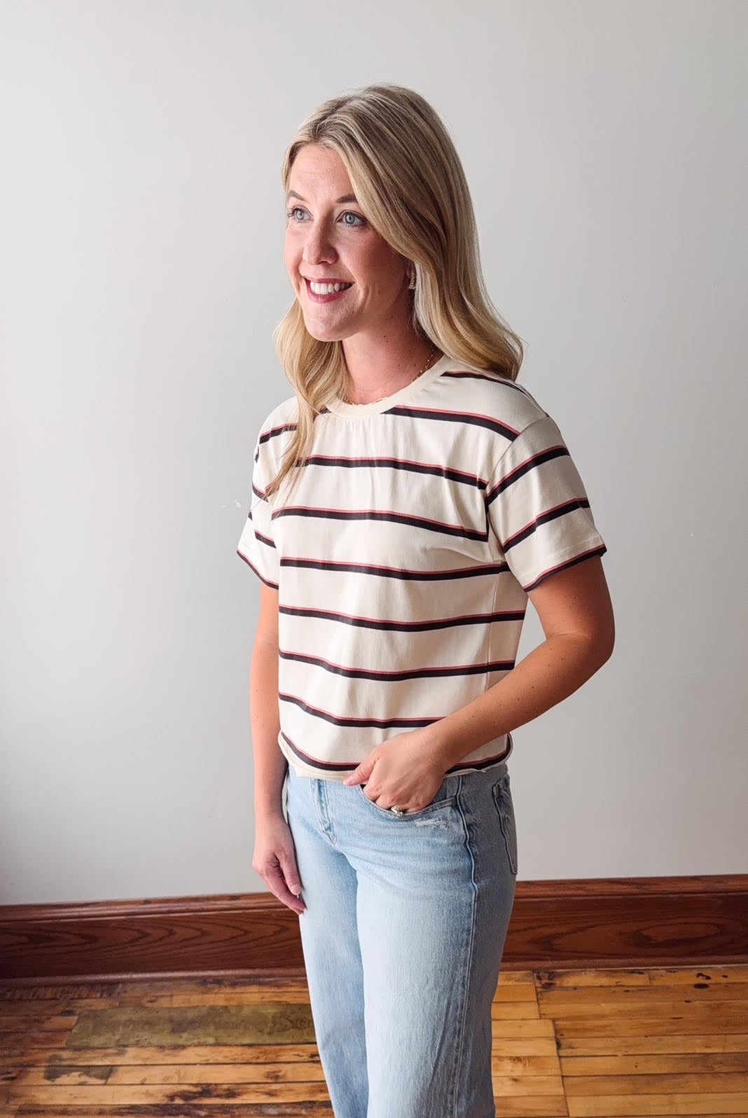 Katelin Ivory Rose Striped Tee