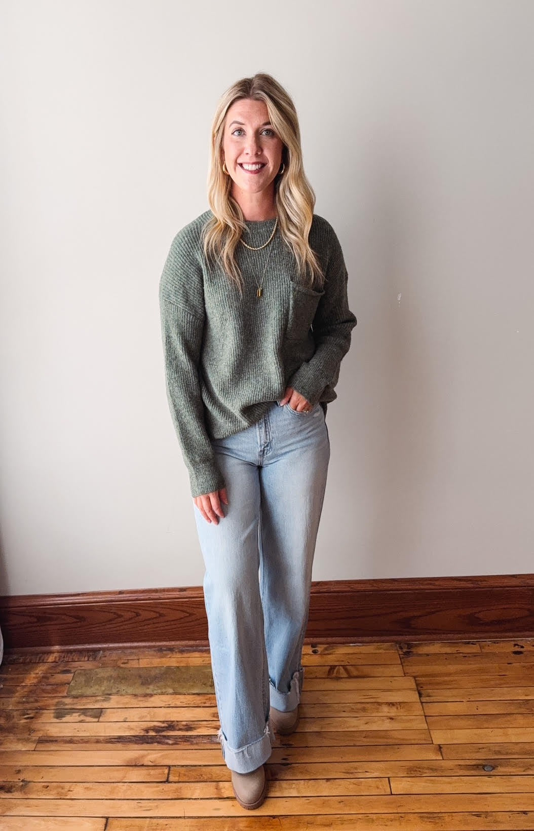 Kimberly Sage Pocket Pullover Sweater