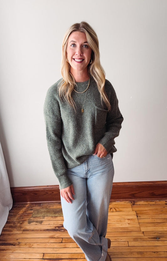 Kimberly Sage Pocket Pullover Sweater