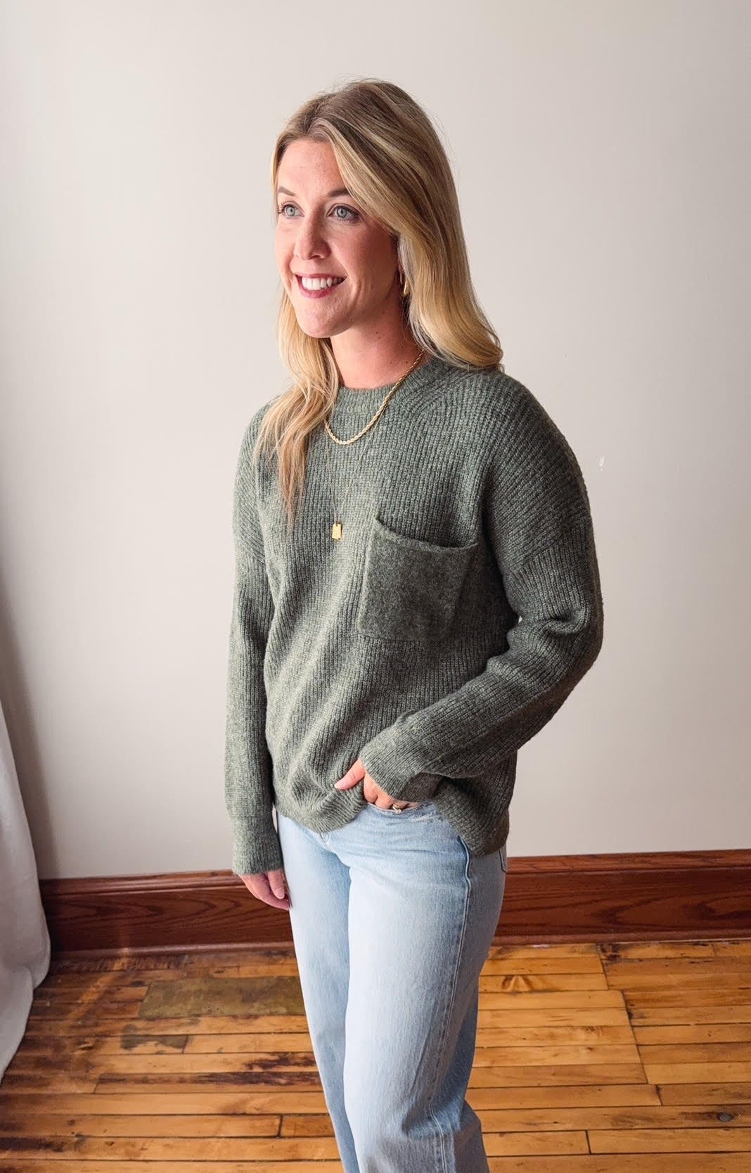 Kimberly Sage Pocket Pullover Sweater