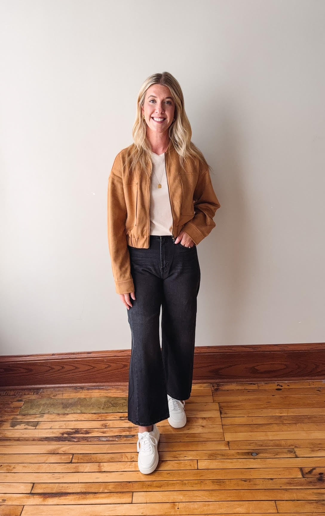 Latte Suede Bomber Jacket