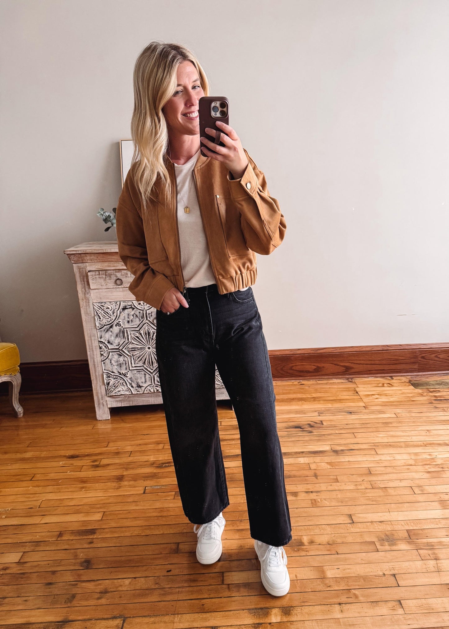 Latte Suede Bomber Jacket