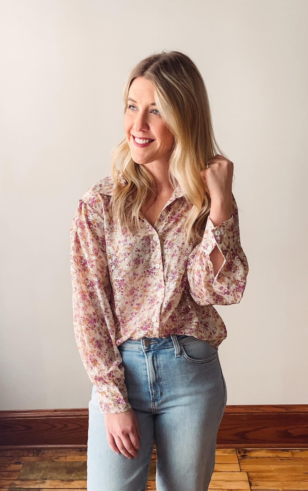 Layla Pink Floral Button Up