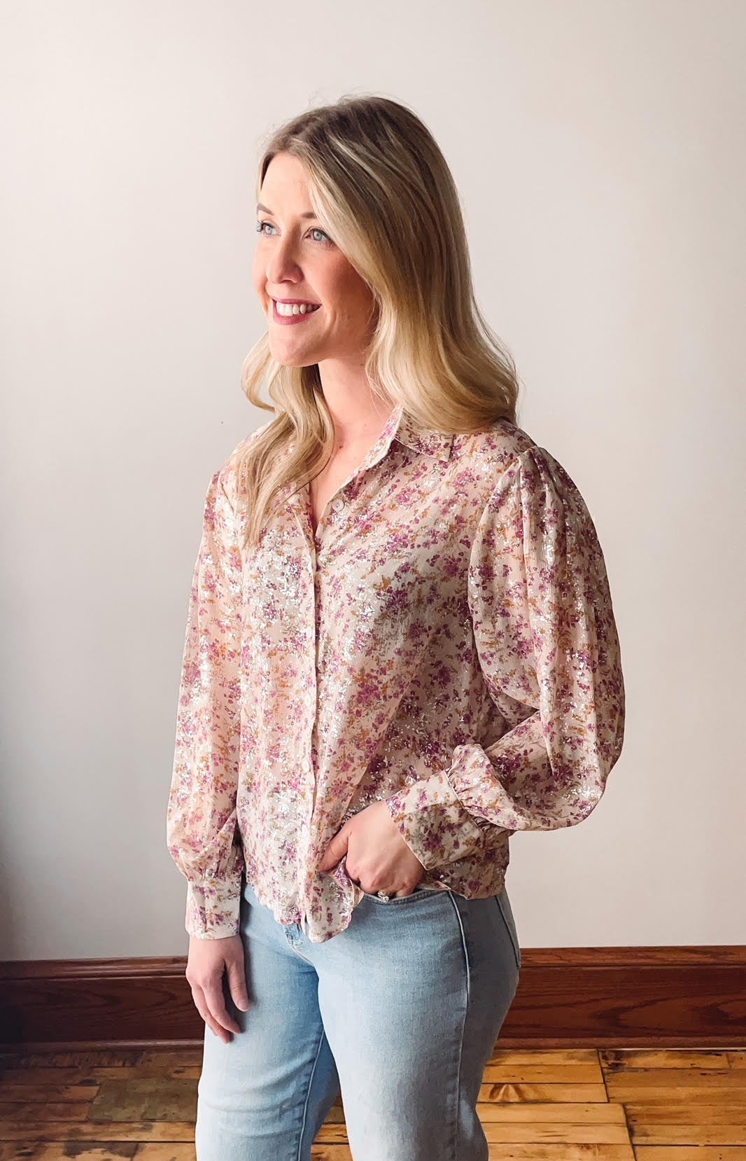 Layla Pink Floral Button Up