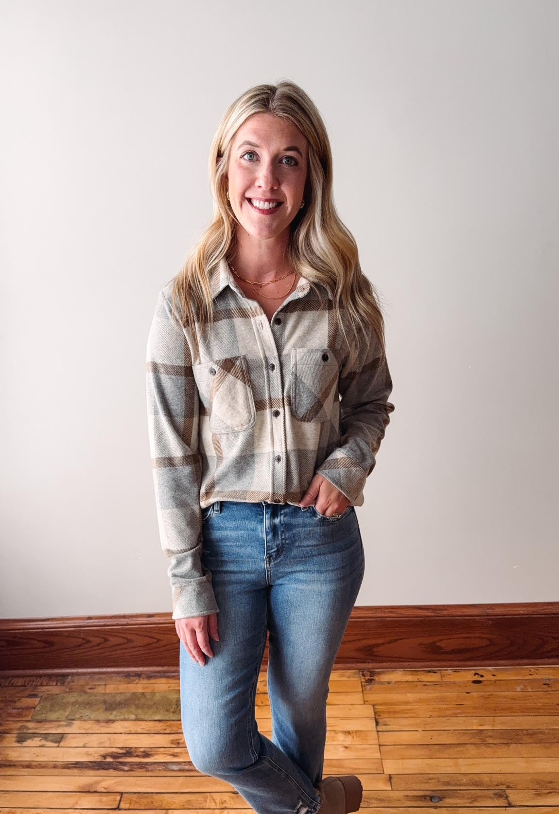 Lily Gray + Mocha Plaid Button Up