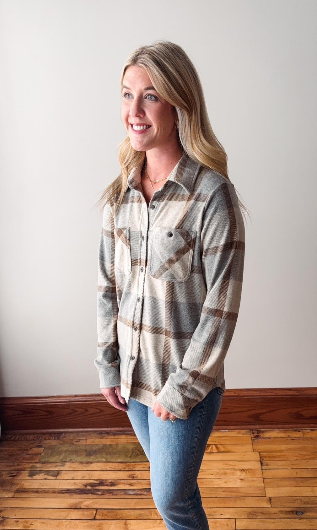 Lily Gray + Mocha Plaid Button Up