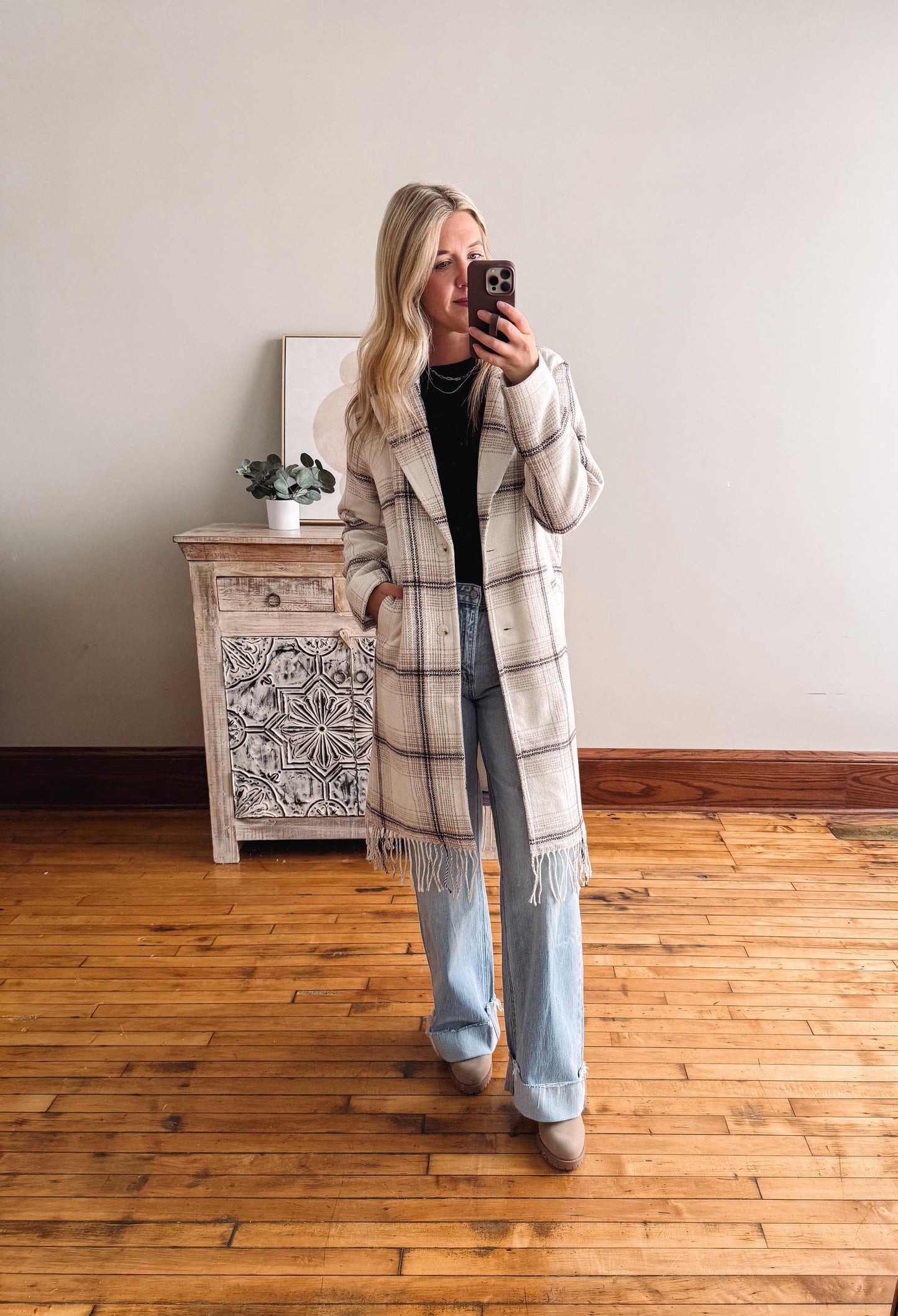 Luciana Coat - Parchment Plaid