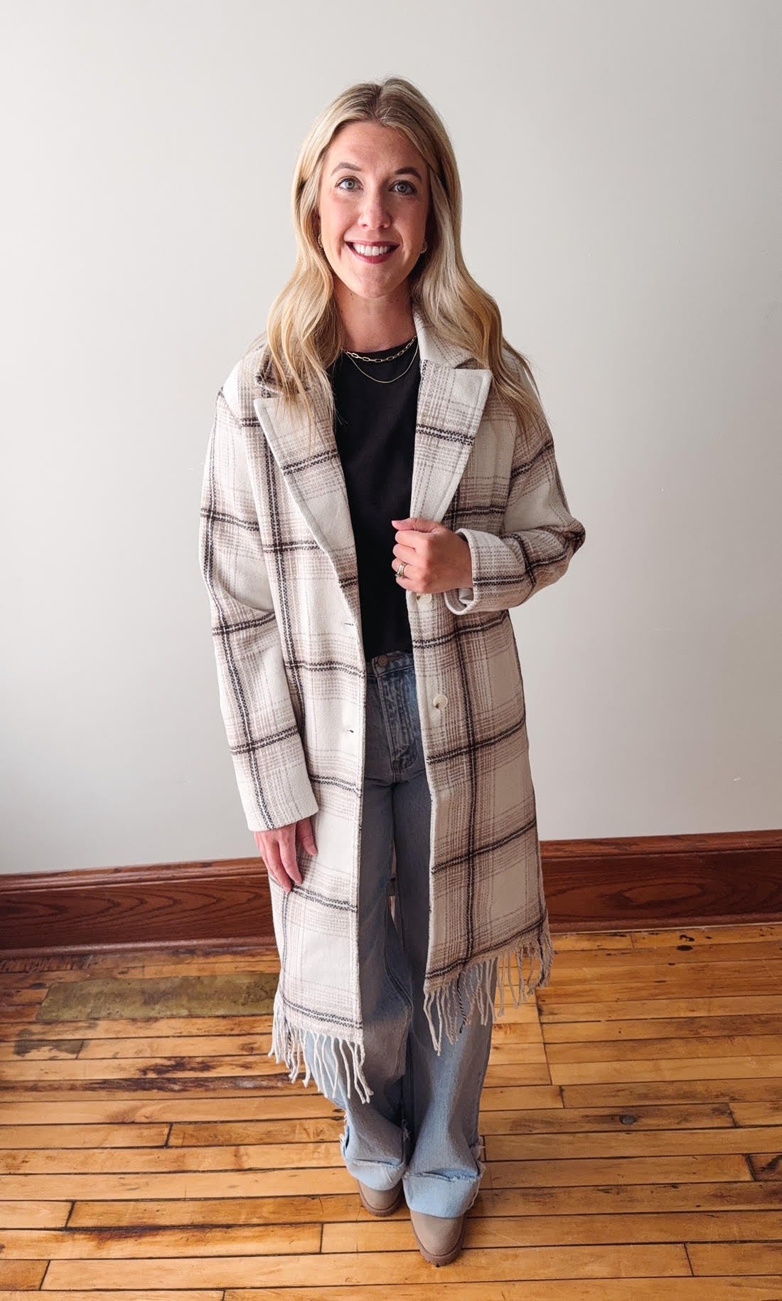 Luciana Coat - Parchment Plaid