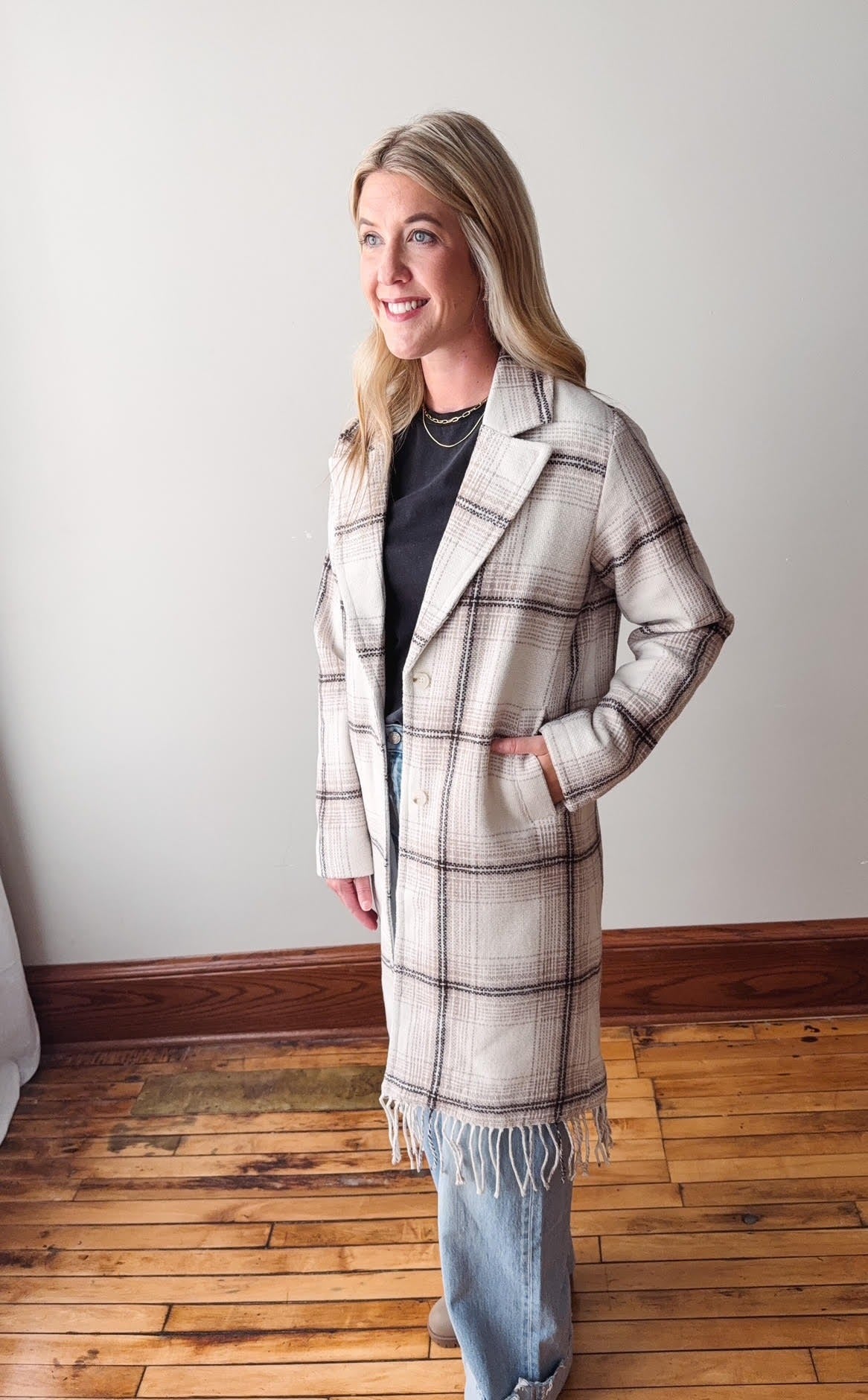 Luciana Coat - Parchment Plaid