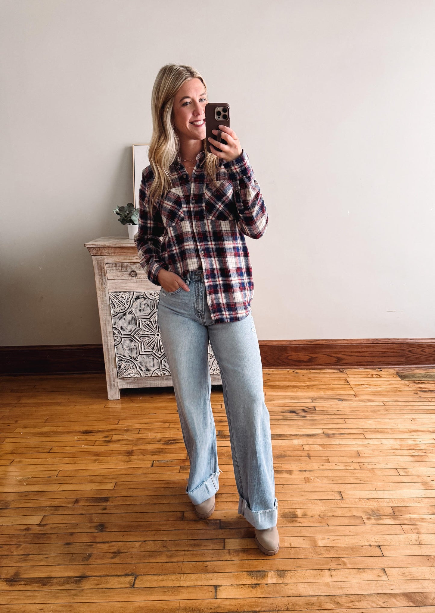 Lula Shirt - Navy Red Plaid