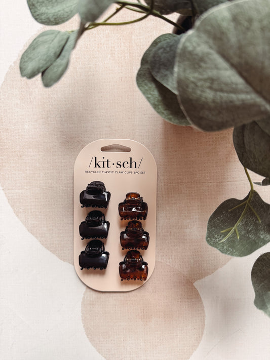 Recycled Plastic Mini Puffy Claw Clips 6pc Set- Black/Tort