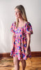 Multi Color Short Balloon Sleeve Dress