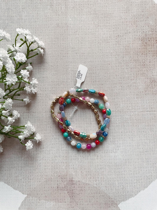 Multi Colored Metallic Beaded Bracelet Set