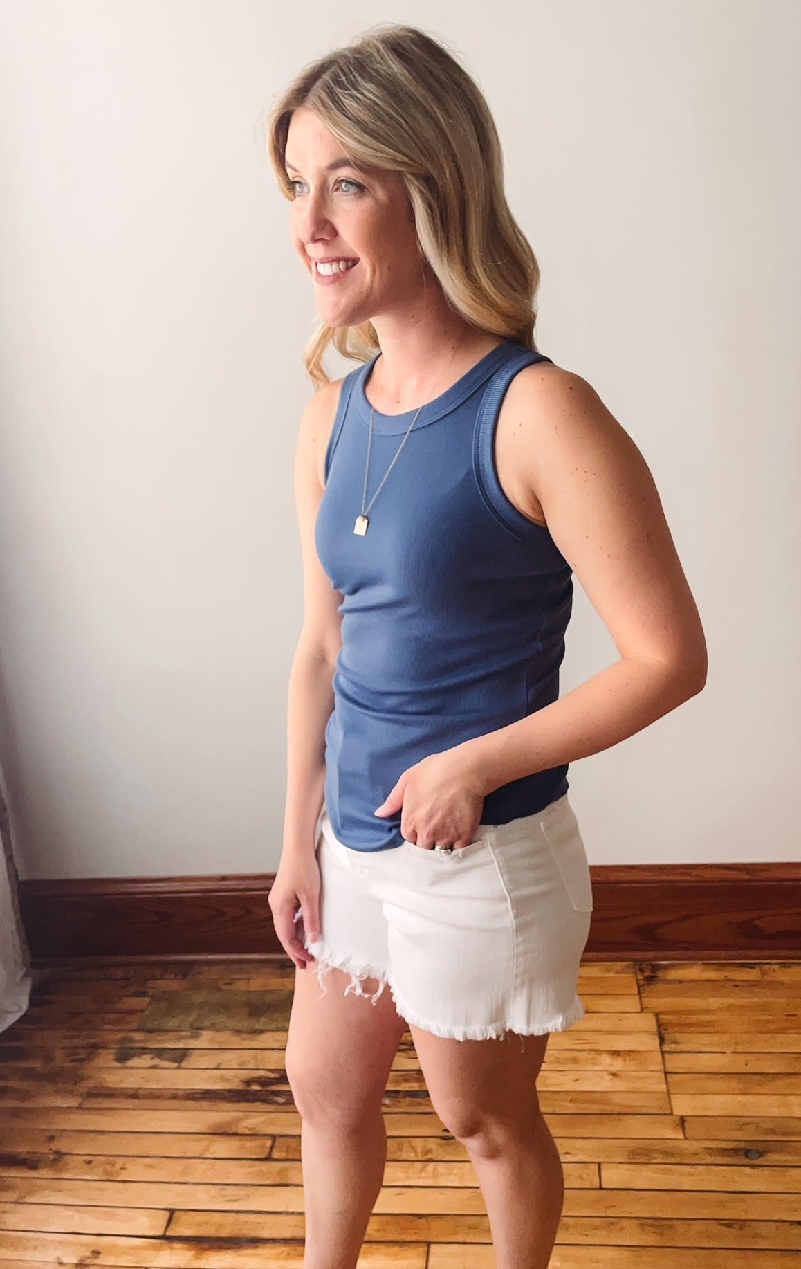 Navy Ribbed Tank Top