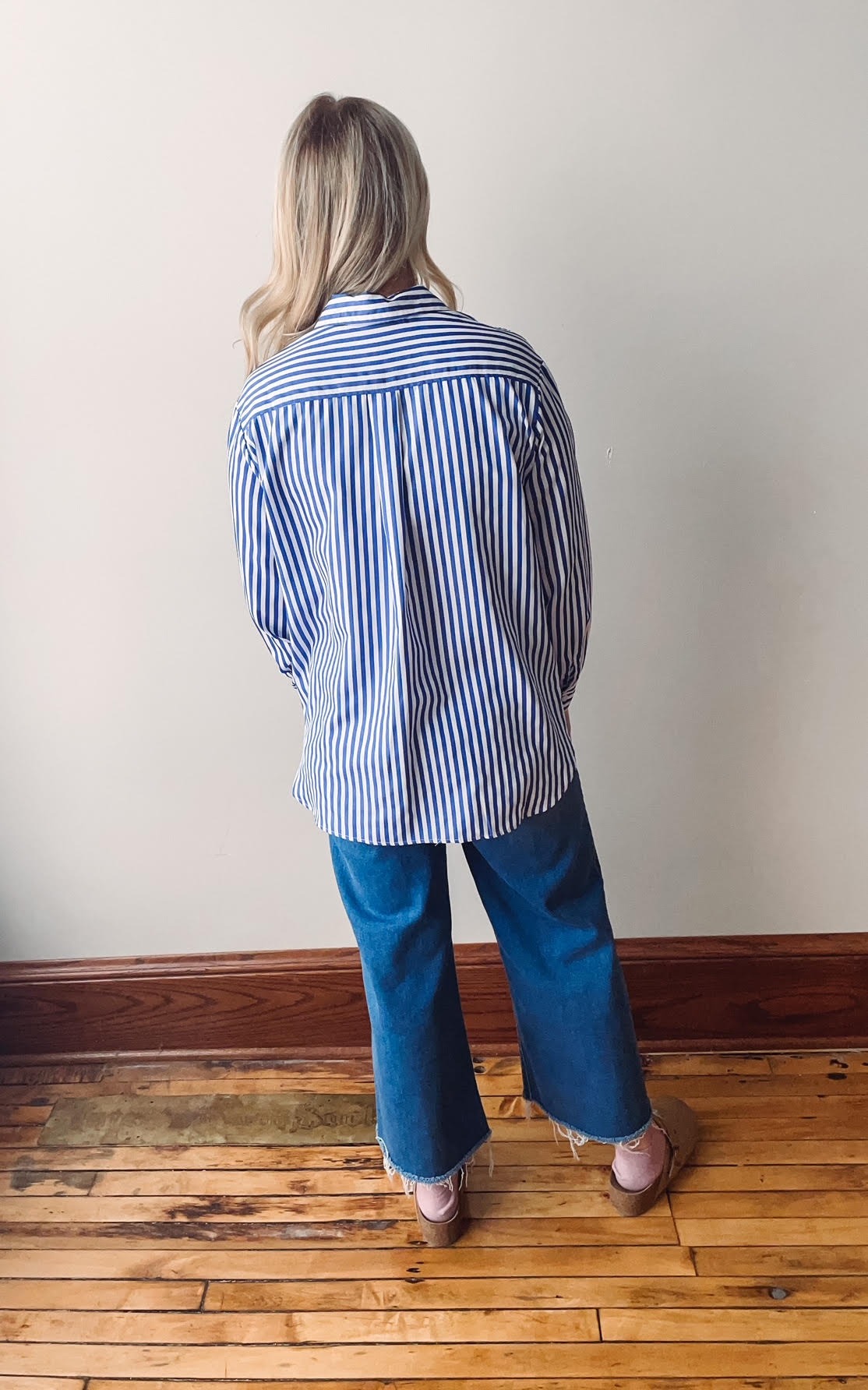 Navy Striped Classic Button Up