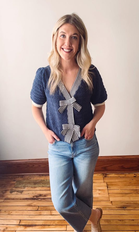 Navy + Cream Bow Sweater