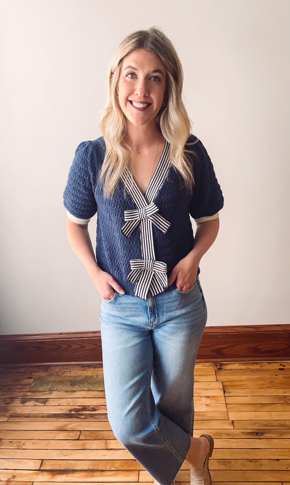 Navy + Cream Bow Sweater
