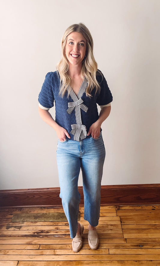 Monica High Rise Crop Slim Wide Jeans