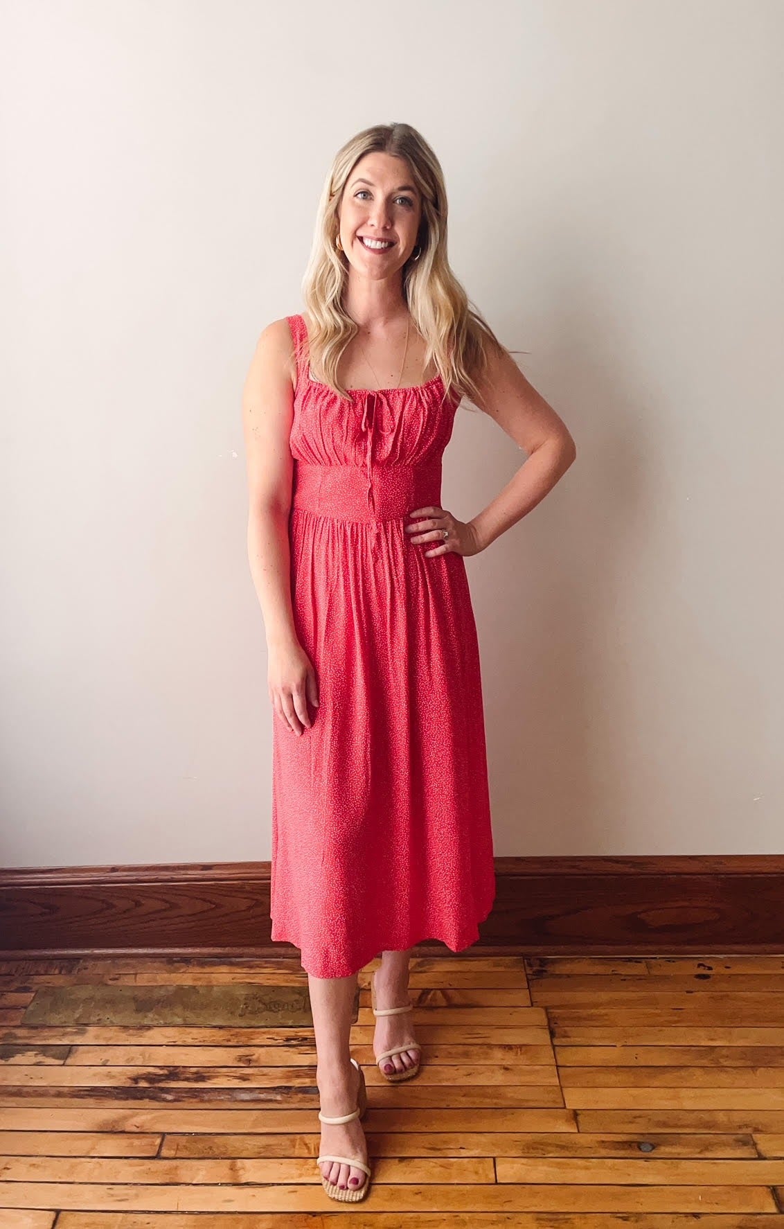 Nina Milkmaid Red Midi Dress
