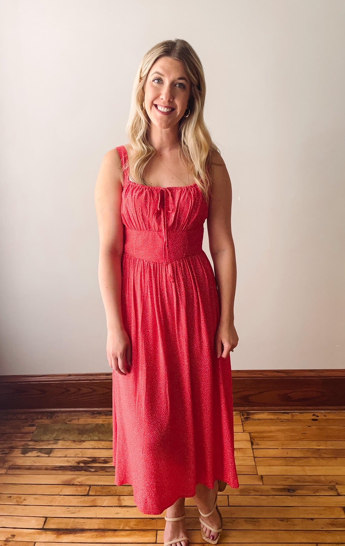 Nina Milkmaid Red Midi Dress