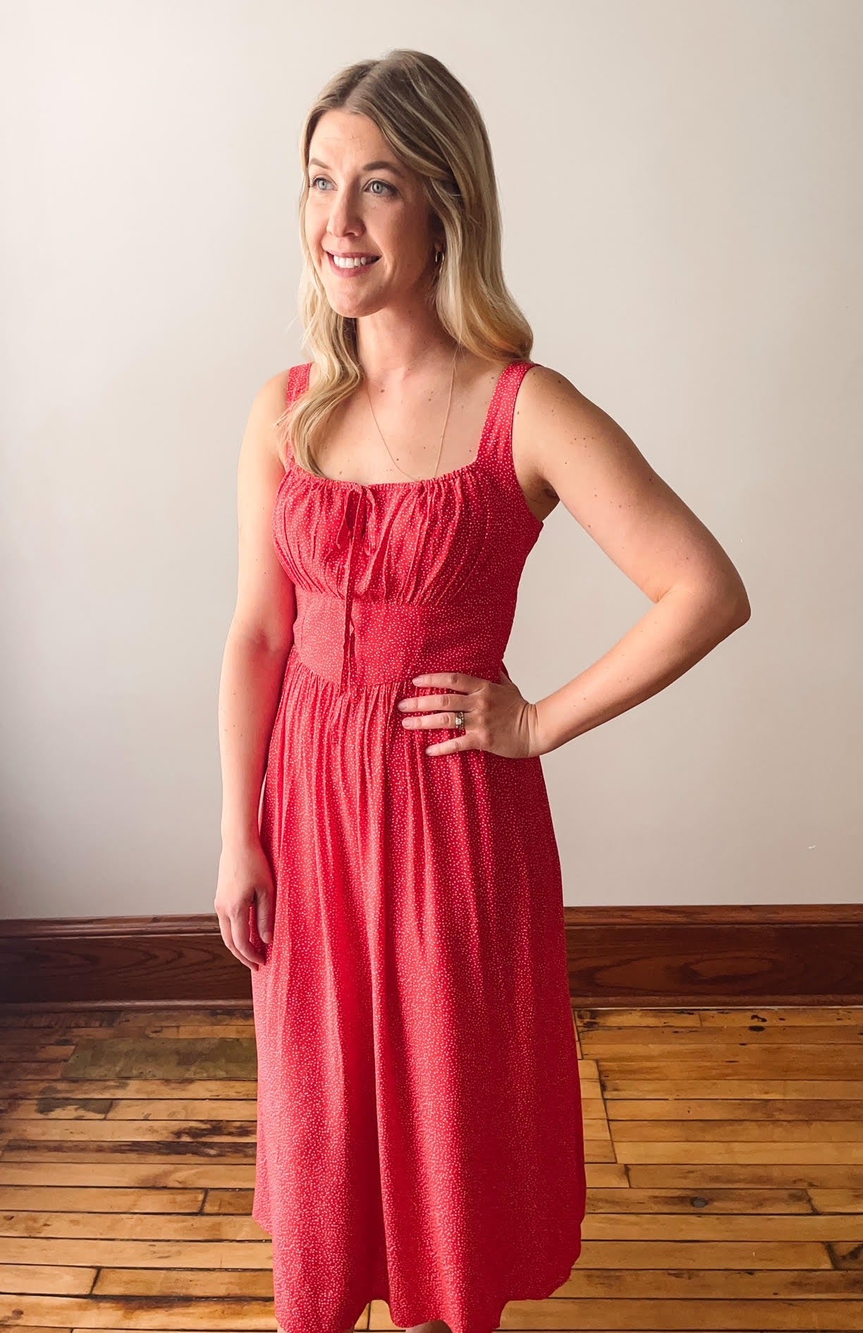 Nina Milkmaid Red Midi Dress