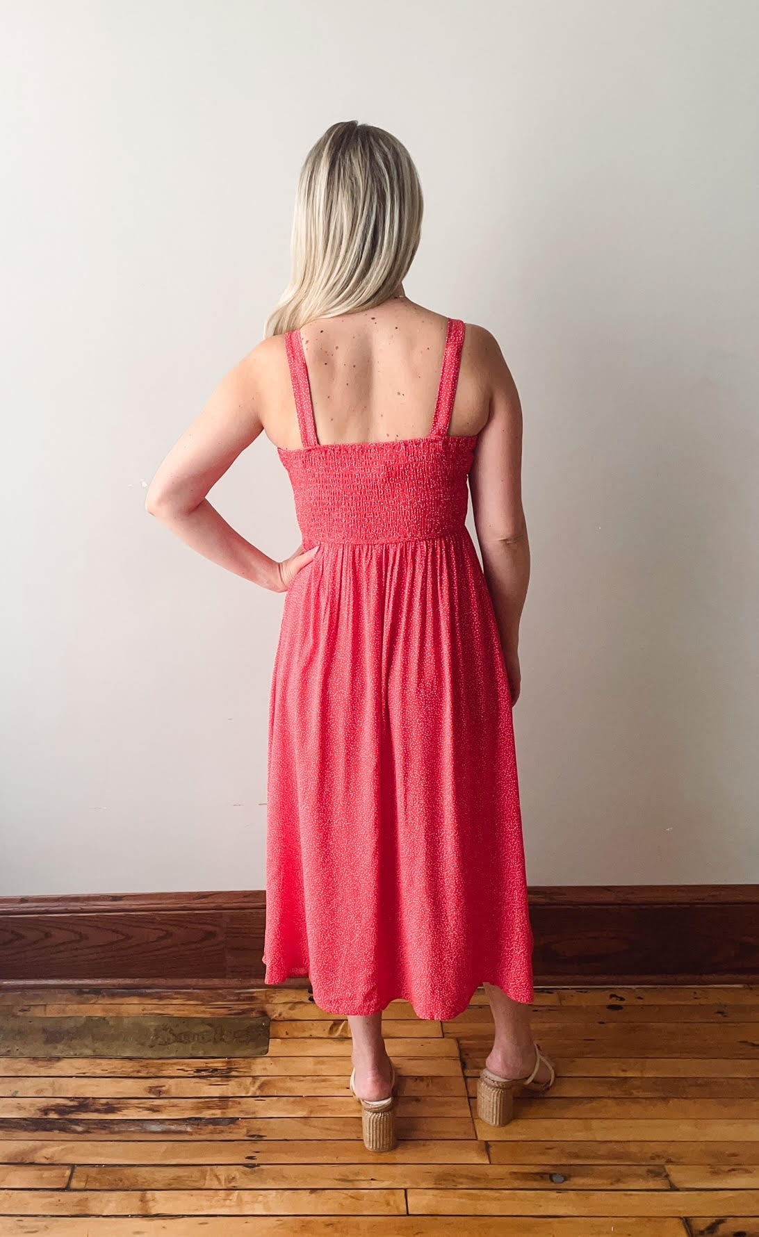 Nina Milkmaid Red Midi Dress