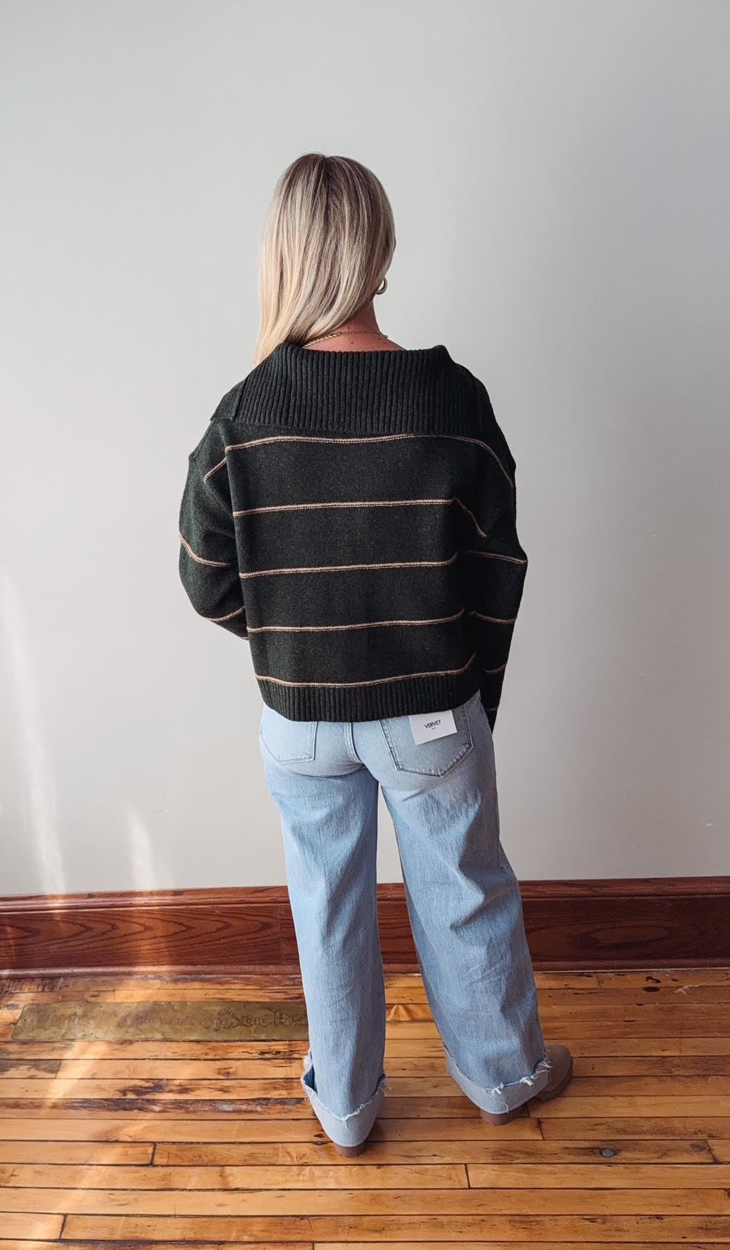 Olive Button-Up Striped Collared Cardigan