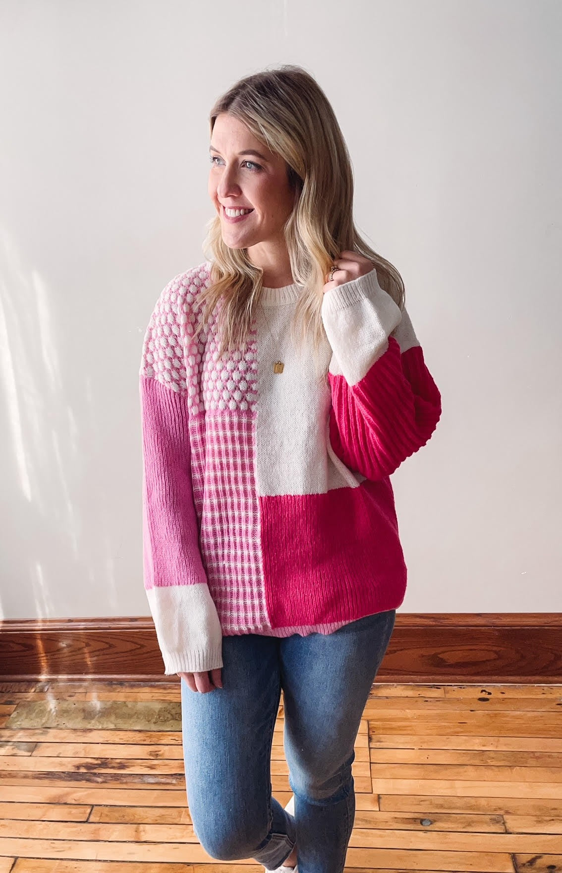 Pink Pattern Block Sweater
