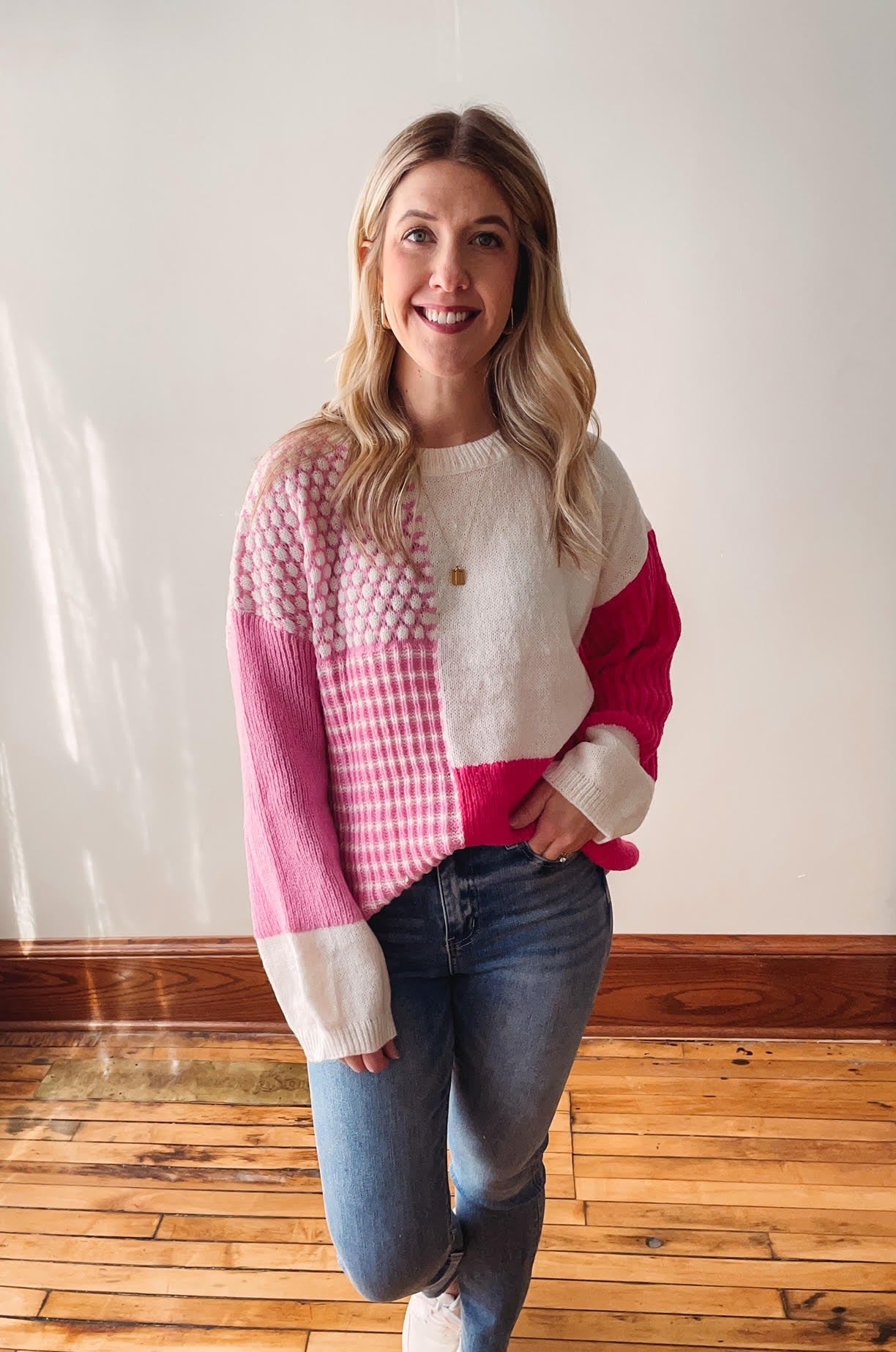Pink Pattern Block Sweater