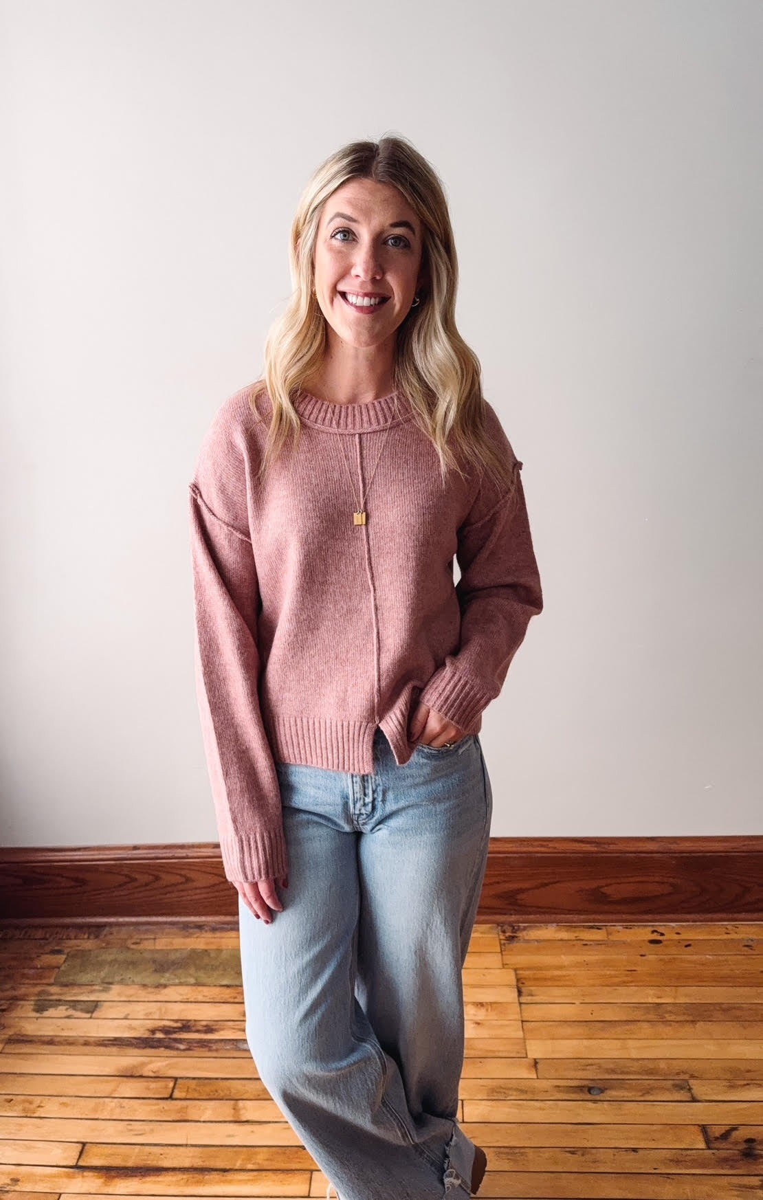 Pink Front Slit Sweater