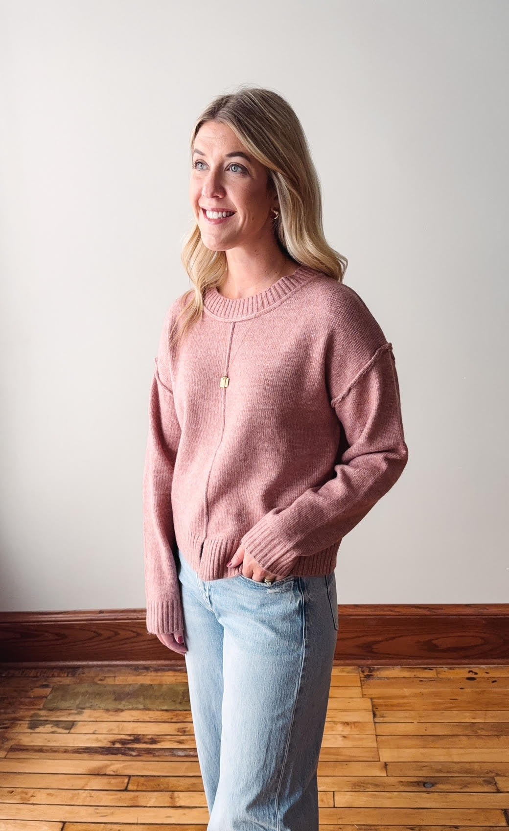 Pink Front Slit Sweater