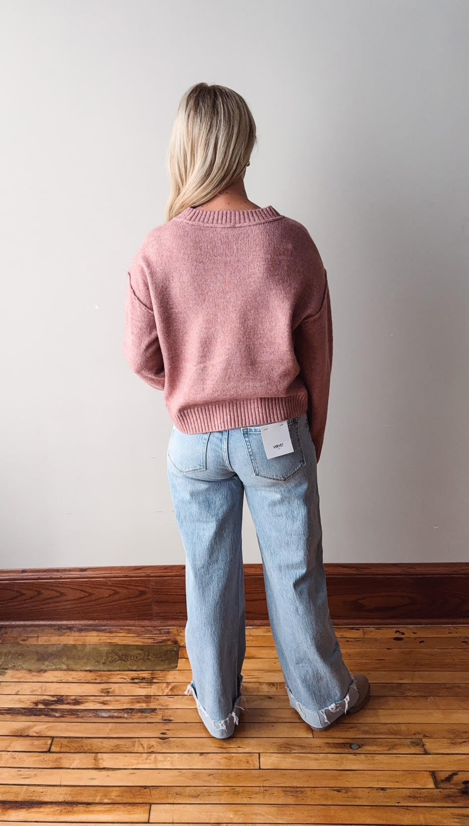 Pink Front Slit Sweater