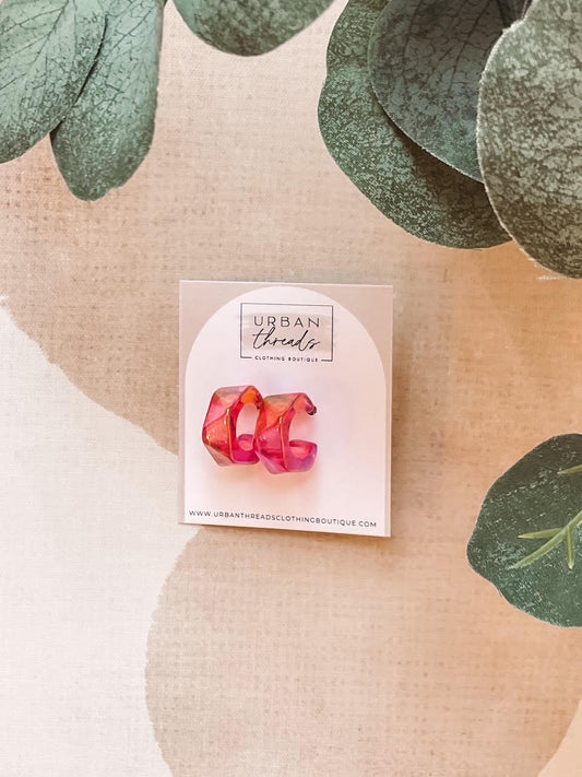 Pink Iridescent Geometric Hoop Earrings