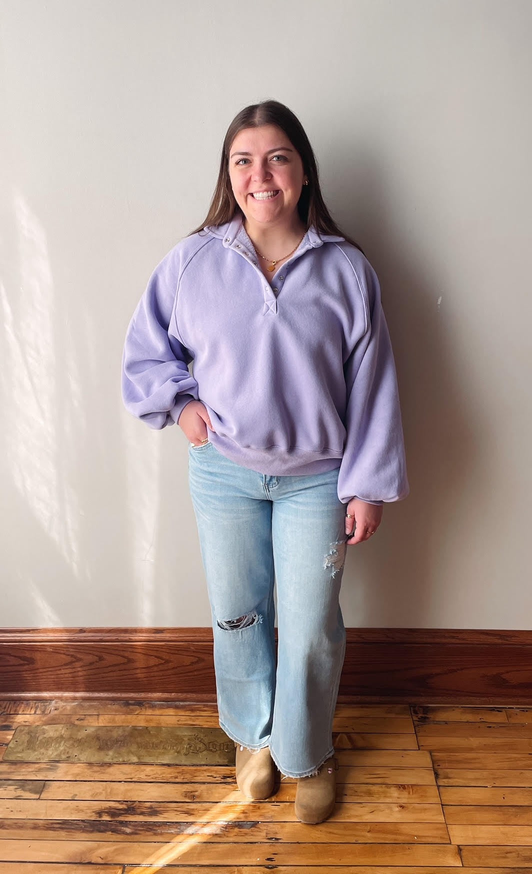 Piper Lavender Snap Button Collared Sweatshirt