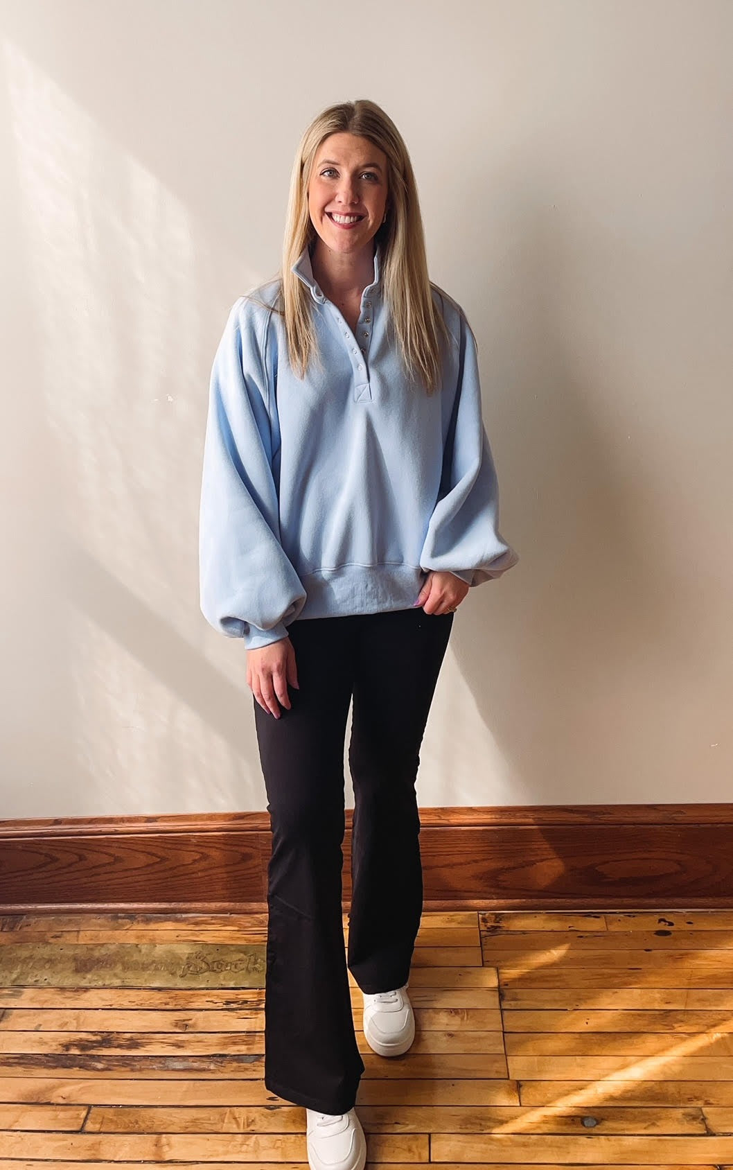 Piper Sky Blue Snap Button Collared Sweatshirt