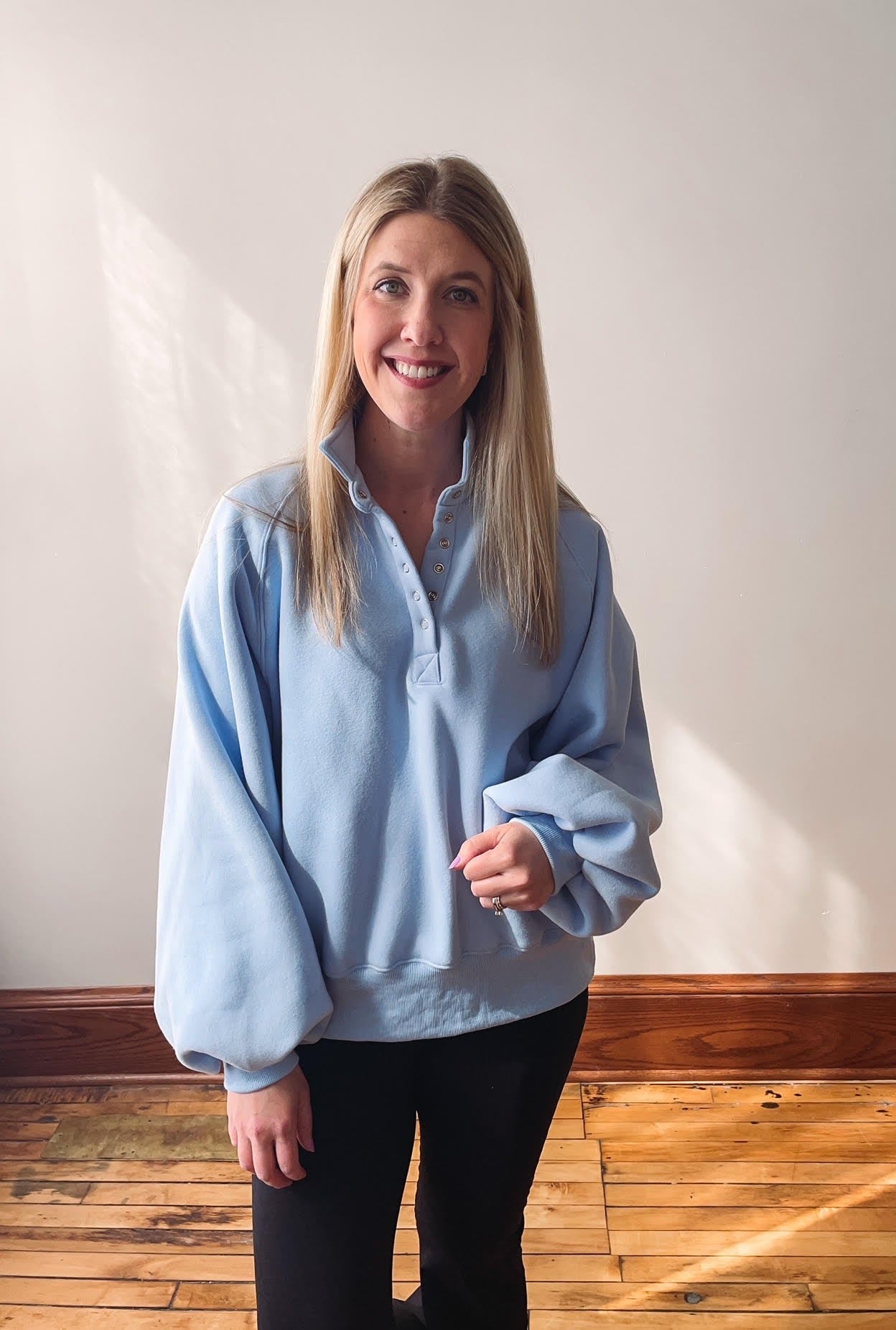 Piper Sky Blue Snap Button Collared Sweatshirt