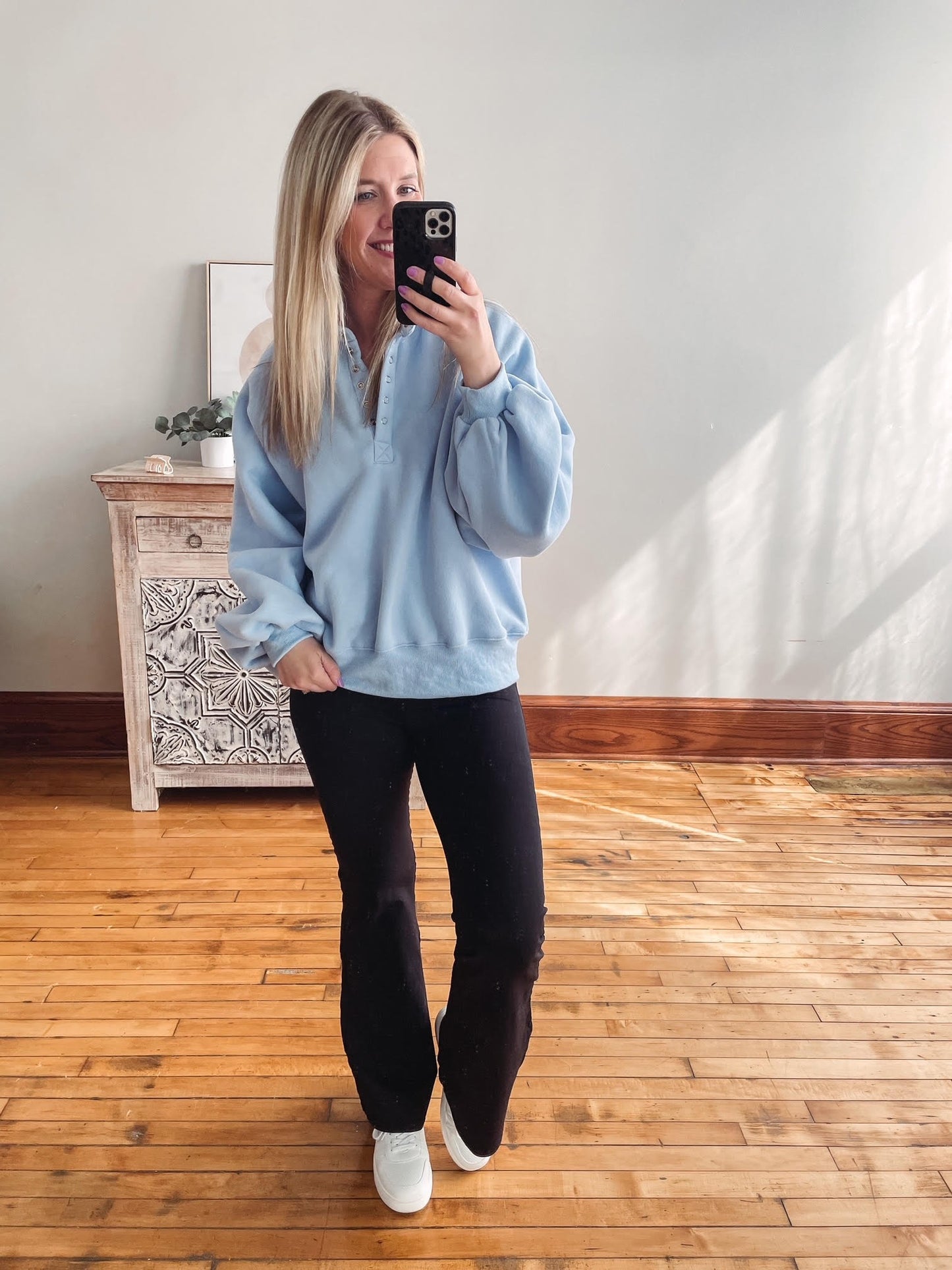 Piper Sky Blue Snap Button Collared Sweatshirt