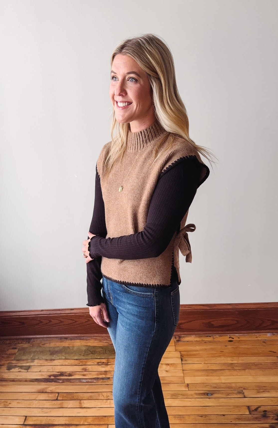 Prudence Mocha Side Tie Sweater Top