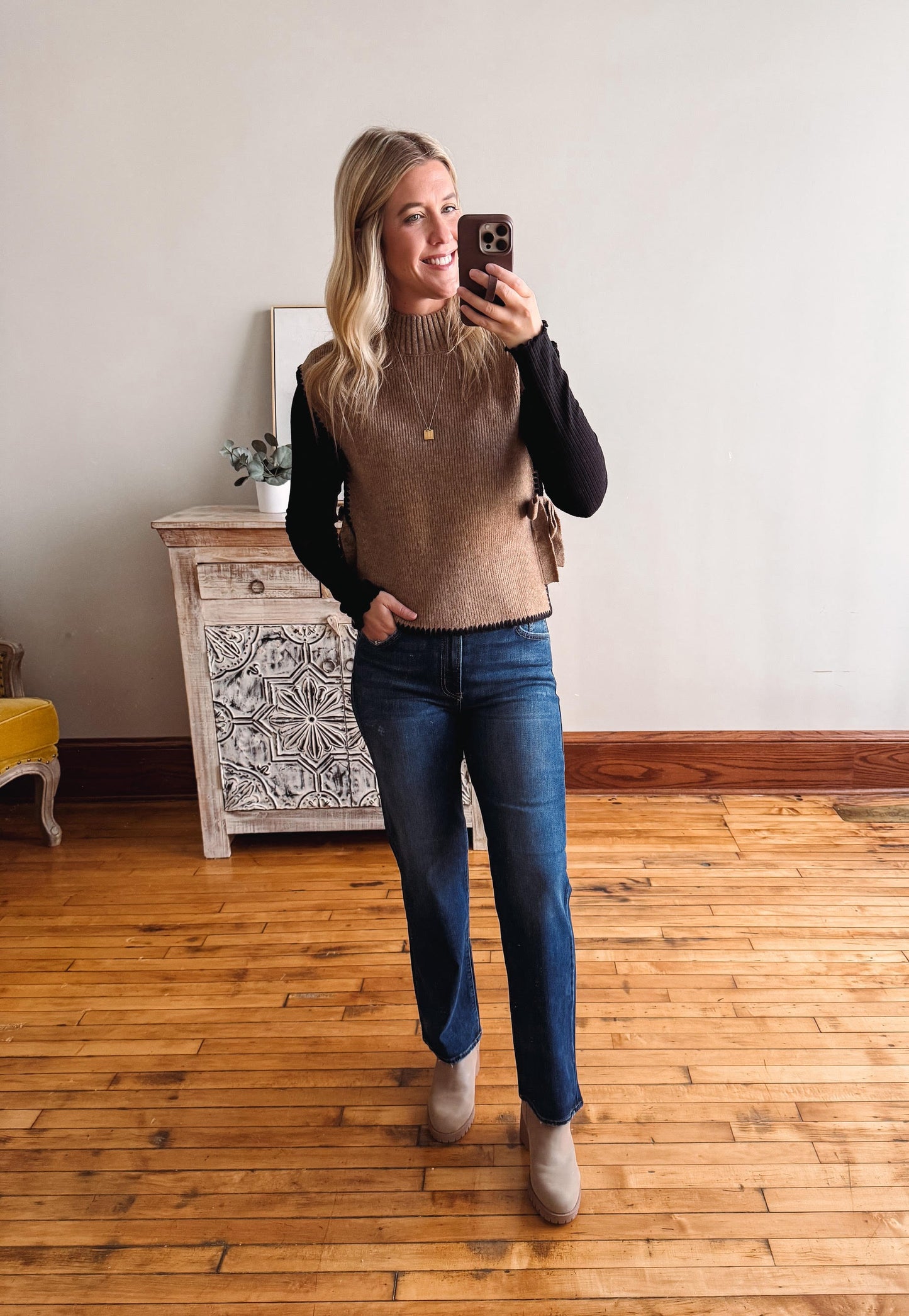 Prudence Mocha Side Tie Sweater Top