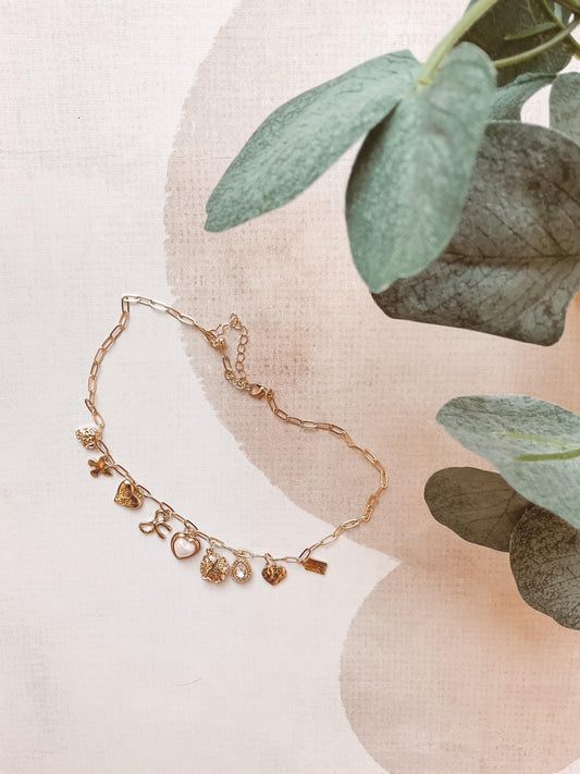 Rhinestone Flower Charm Necklace